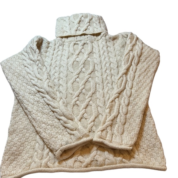 Inis Crafts 100% Merino Wool Cowl Neck Sweater Vintage Irish Fisherman Cable - Picture 4 of 9